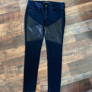 EXPRESS STELLA Low Rise Ankle Leggings Black Faux Leather Accent Stretch Denim 4